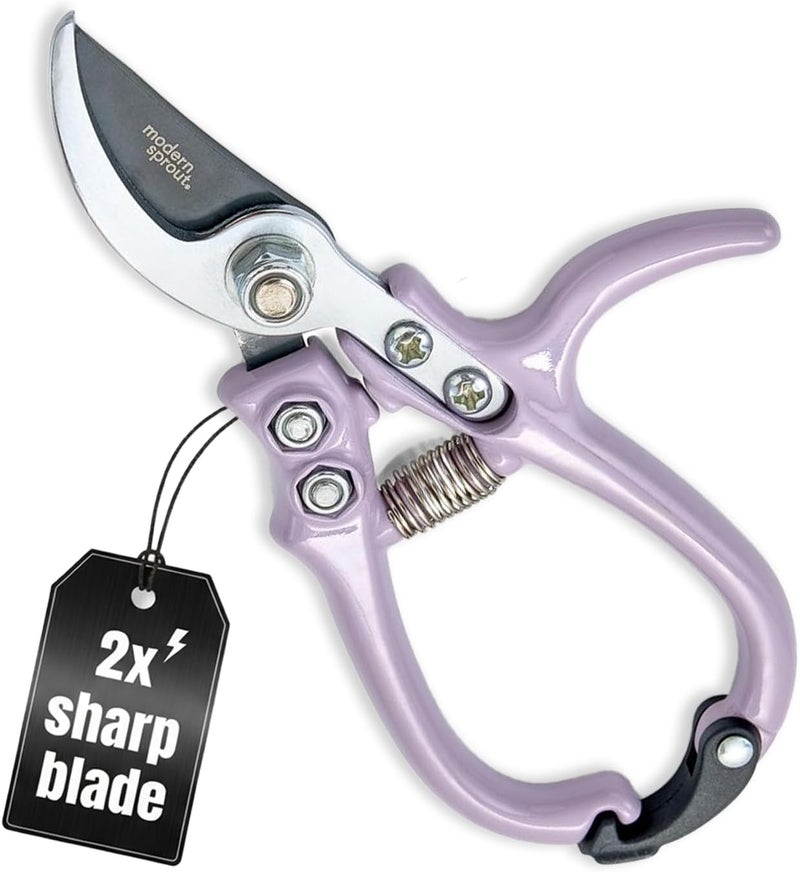 Modern Sprout Hand Pruners - Lightweight Pruning Shears W/Easy Lock- Gardening Scissors - Bypass Sharp Carbon Steel Blade - Rust Resistant - Garden Tools - Reusable Holster - Lavender - Image 1